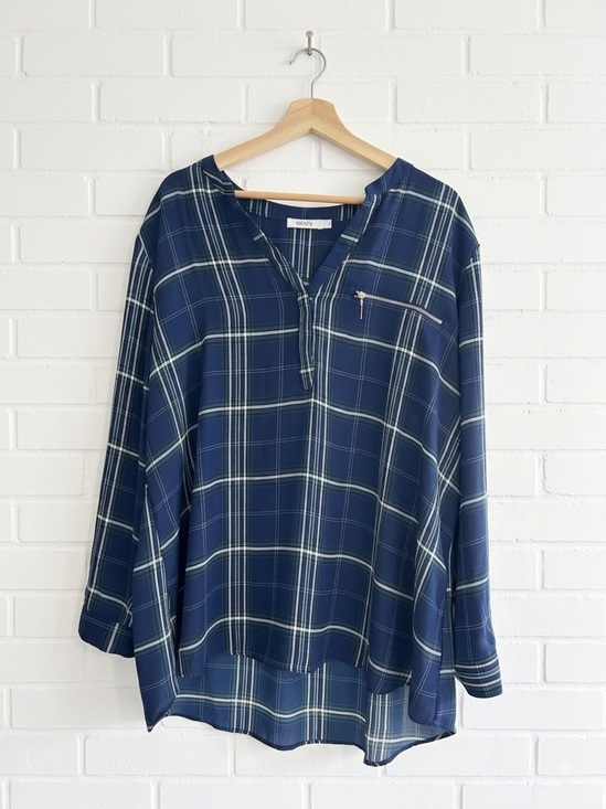 Ricki's Tops - Ricki's Plaid High-Low Blouse Top with Zipper Detail Size 18